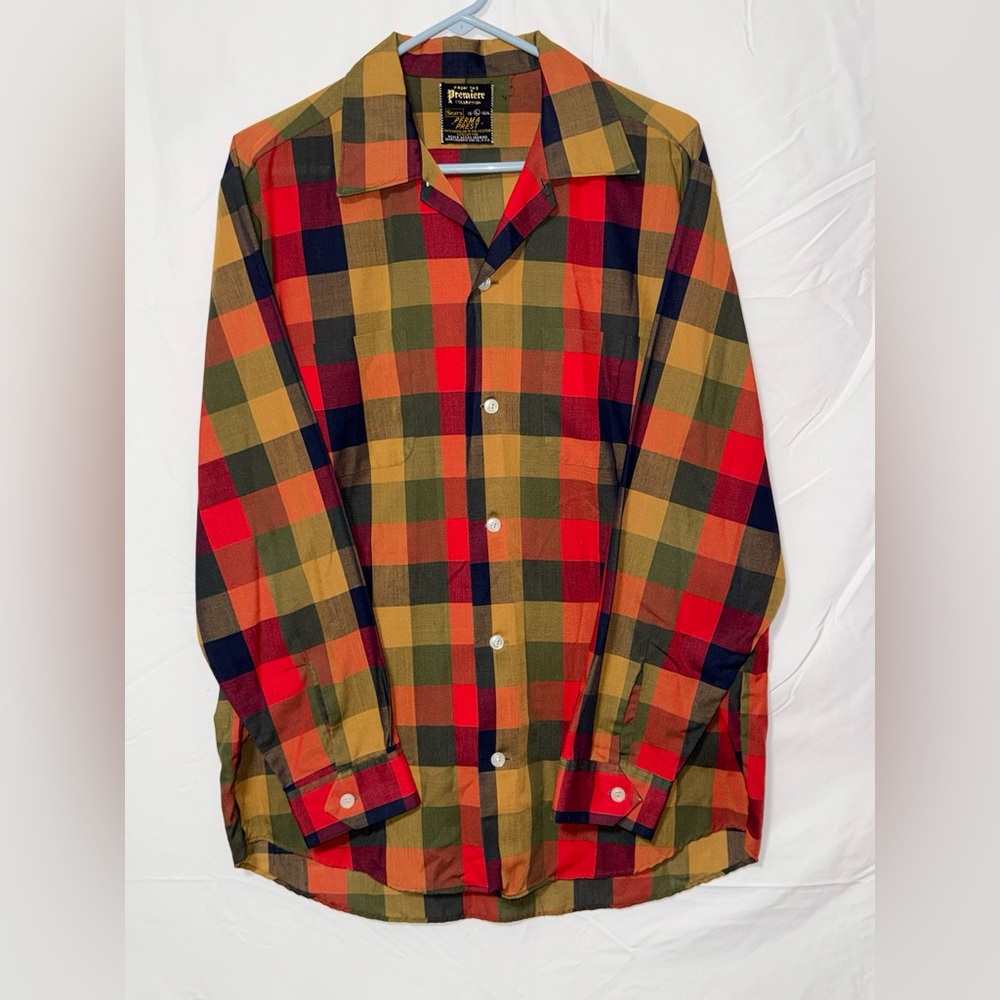 Vintage 60s/70s Sears Plaid Button-Up Shirt Premiere Collection, Large,